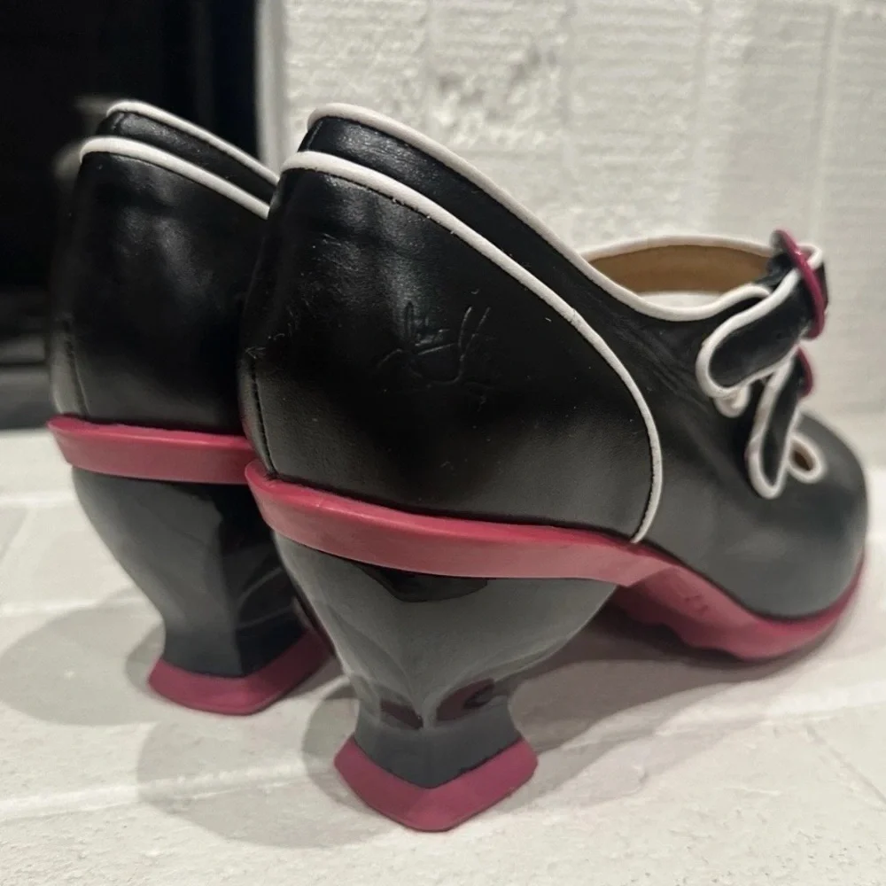 Liz Double Buckle Mary Jane Heel - Black and Pink - Picture 8 of 13